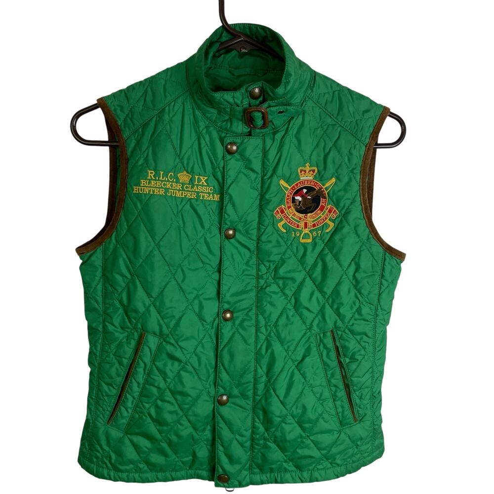 Ralph Lauren Bleeker Vest Jacket Womens Small Green Full Zip Outdoor Embroidered